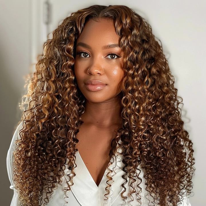 פאת קלוז'ר ברזילאית HD לייס 5X5 מתולתל בגוונים שחור וחום דבש