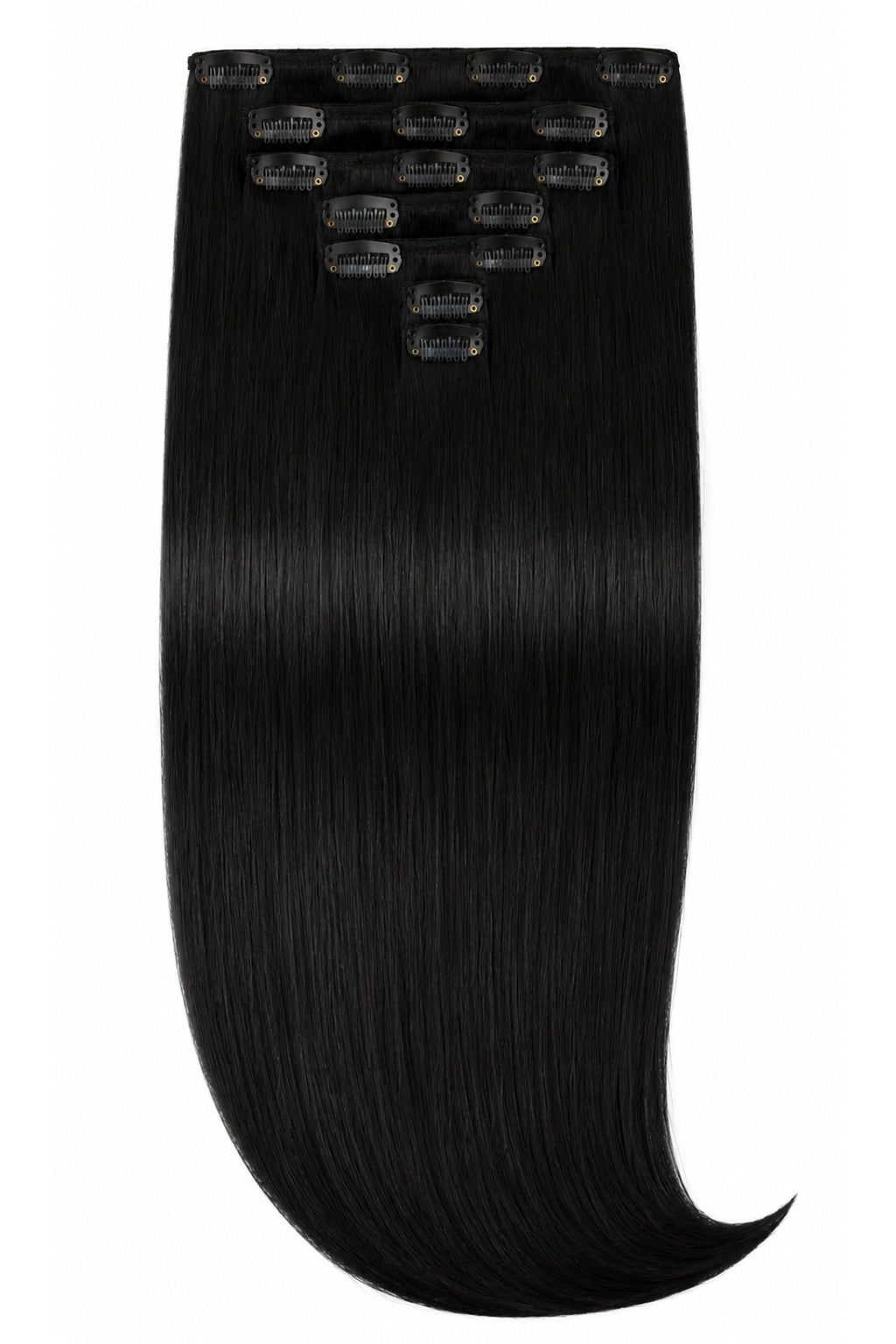 Jet Black Clip-In Hair Extensions 100% Human Hair - 7 Piece Set