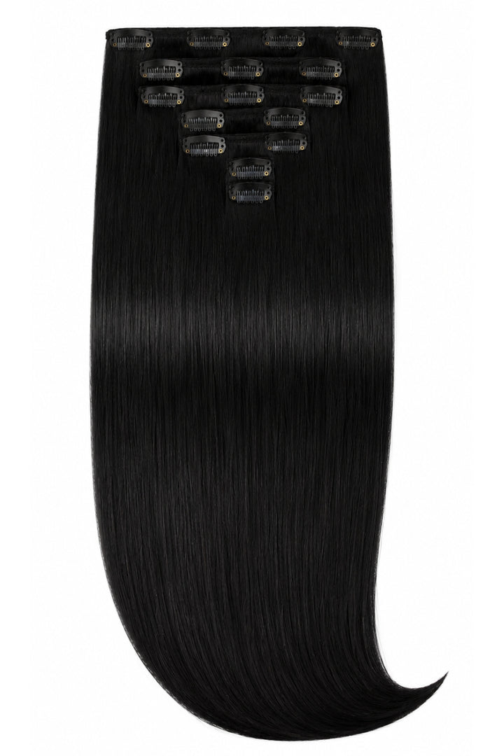 Jet Black Clip-In Hair Extensions 100% Human Hair - 7 Piece Set
