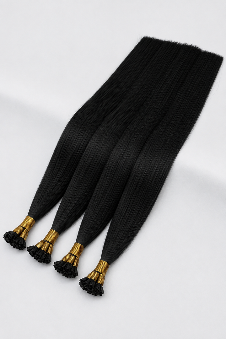 Jet Black Flat Tip Hair Extensions Made From 100% Human Hair