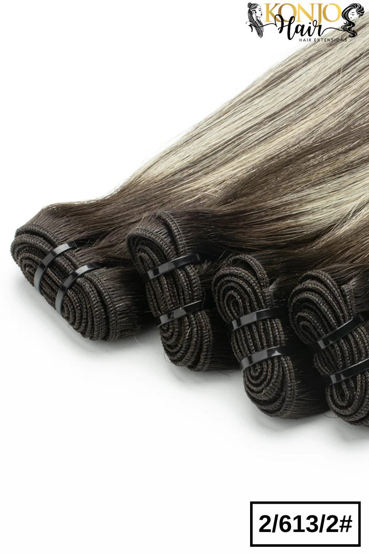 2/613/2 platinum blonde highlighted bundles - weft top view close up