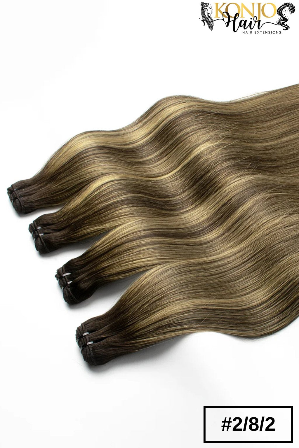2/8/2 dark brown with ash blonde highlights human hair bundles - front wave display