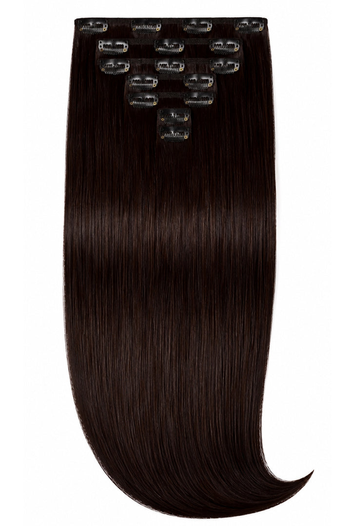 Dark Brown Clip-In Hair Extensions 100% Human Hair - 7 Piece Set
