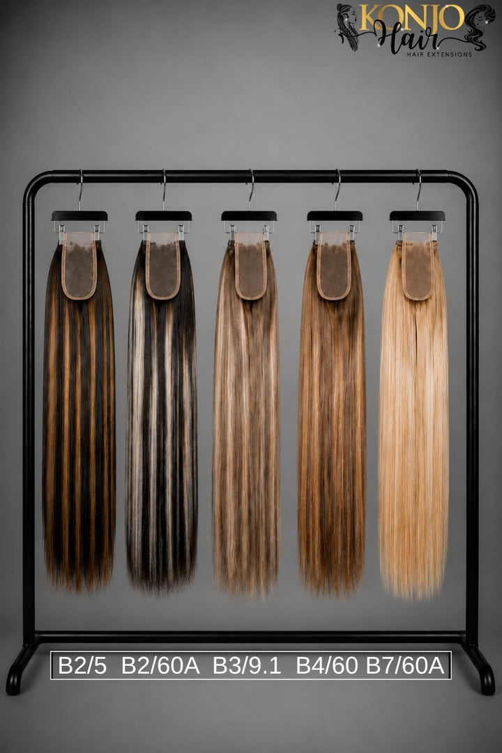 Natural looking 5x5 lace closure highlight shades including B2/5, B2/60A, B3/9.1, B4/60 and B7/60A