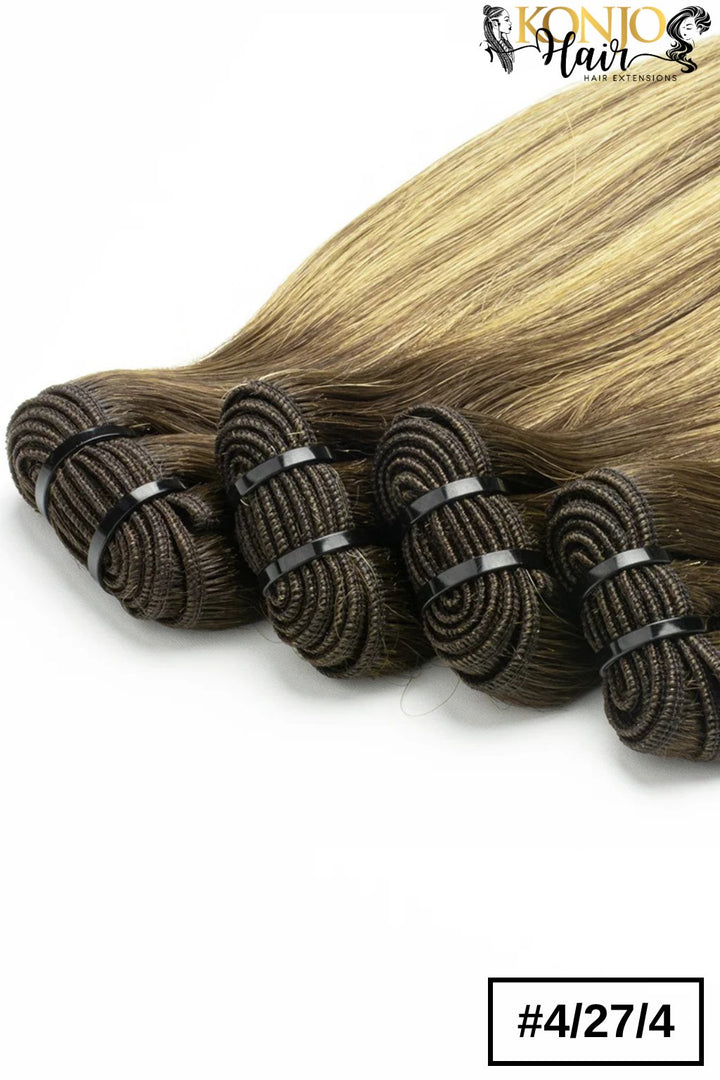4/27/4 honey blonde highlighted bundles - weft top view close up