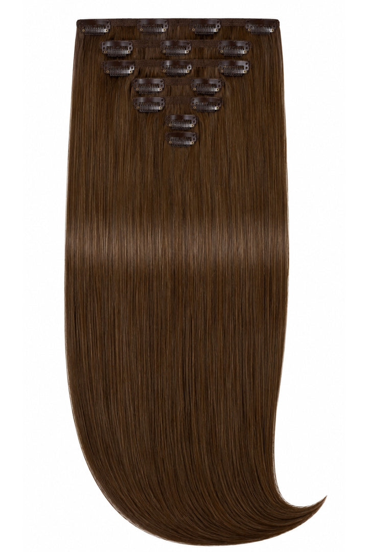 Chocolate Brown Clip-In Hair Extensions 100% Human Hair - 7 Piece Set