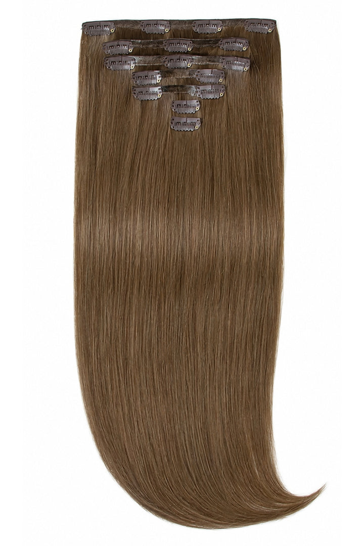 Light Brown Clip-In Hair Extensions 100% Human Hair - 7 Piece Set