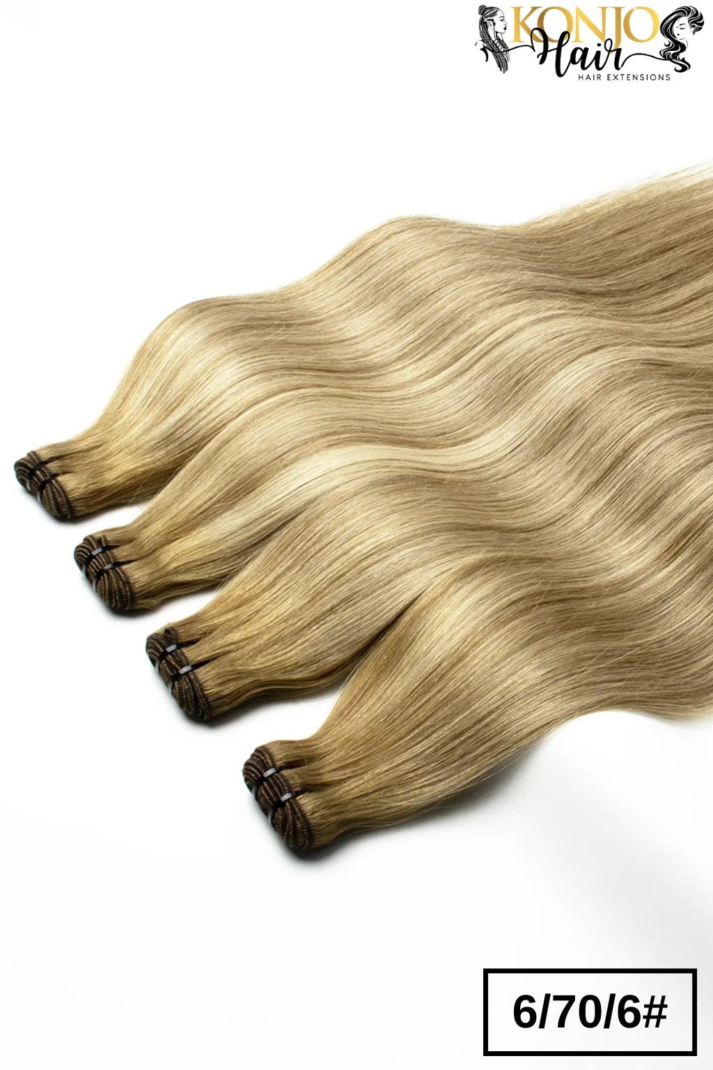 6/70/6 light brown with warm blonde blend straight human hair bundles - front display