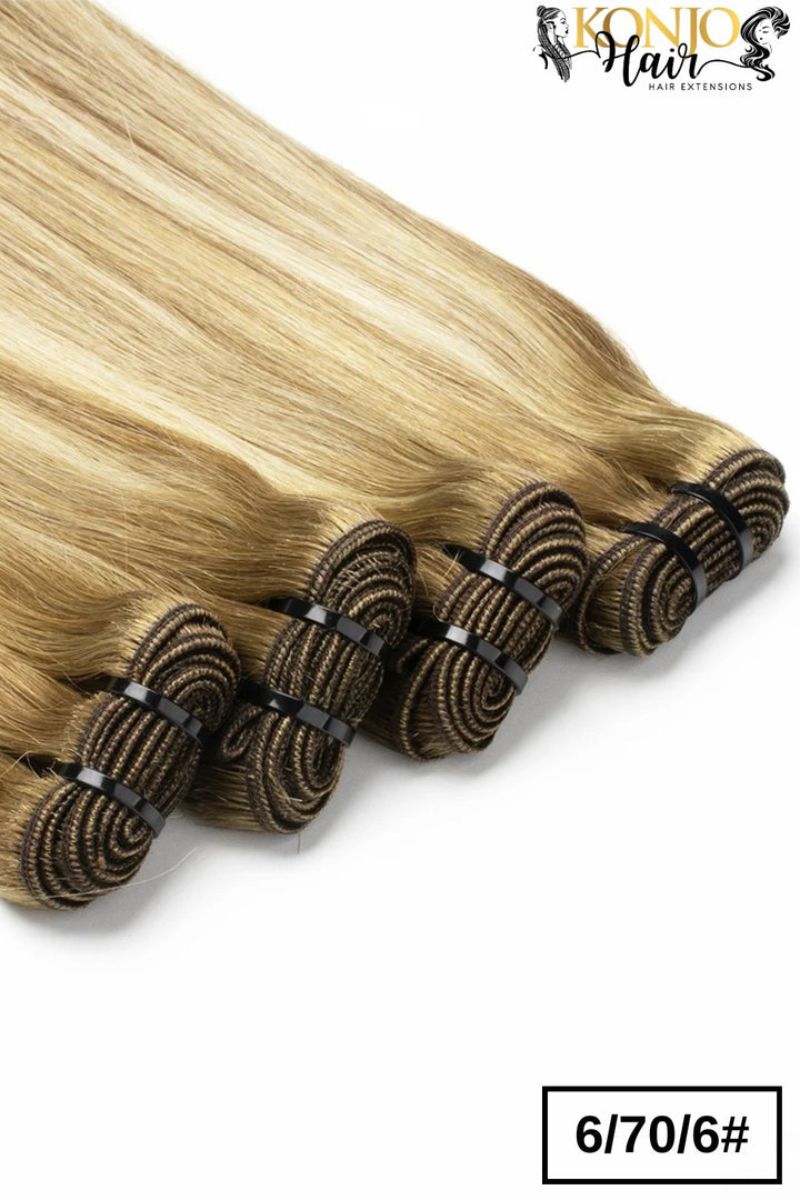 6/70/6 straight human hair bundles - weft top view close up
