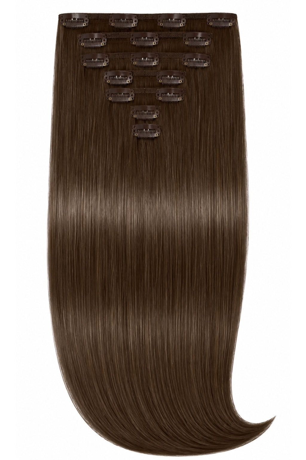 Chestnut Brown Clip-In Hair Extensions 100% Human Hair - 7 Piece Set