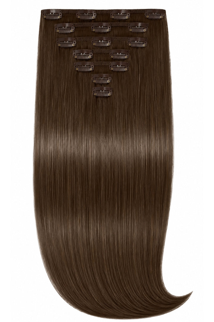 Chestnut Brown Clip-In Hair Extensions 100% Human Hair - 7 Piece Set