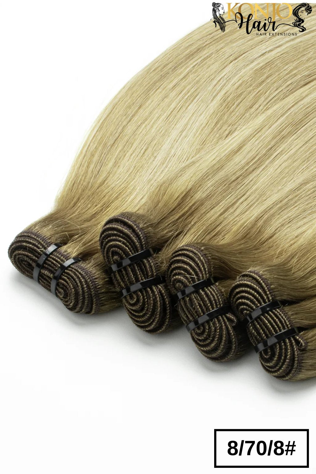 8/70/8 straight human hair bundles - weft top view close up