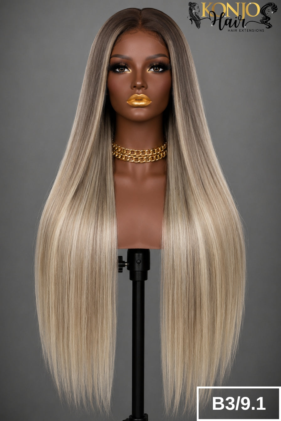 5x5 HD Closure Wig Straight Human Hair Color B3/9.1 Front View