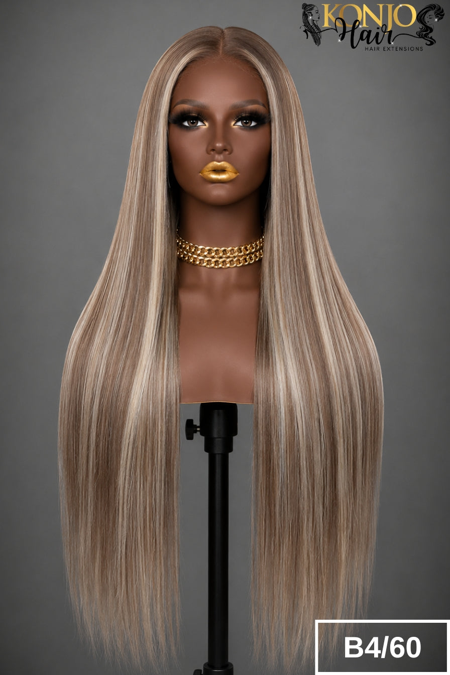  5x5 HD Closure Wig Straight Human Hair Color B4/60 Front View