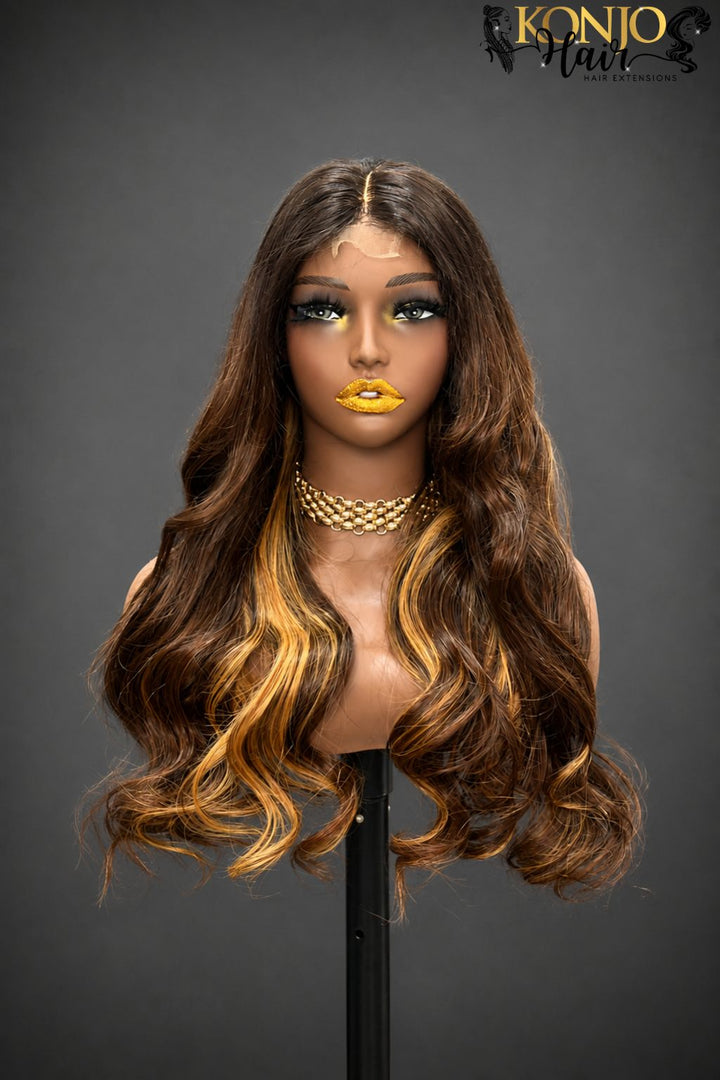 Brazilian 2x6 HD Lace Closure Wig Wavy Hair in Honey Blonde and Brown
