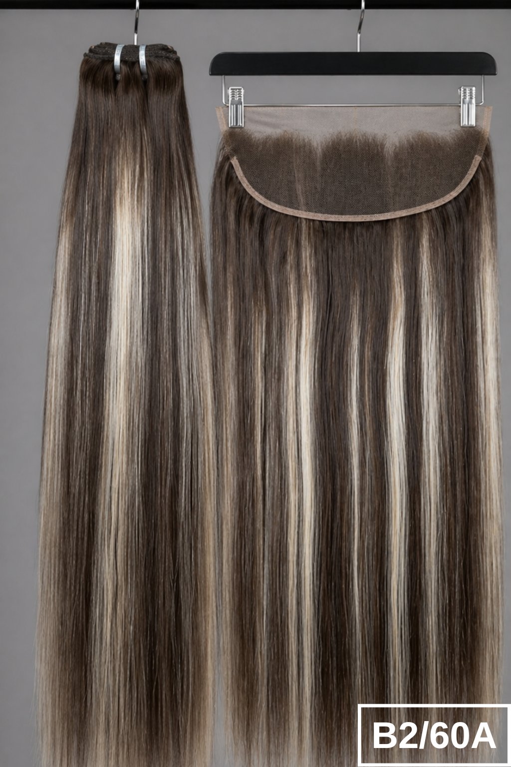 Set of B7/60A Iced Pearl Blonde human hair bundles with a matching 13x4 frontal lace closure for weaving.