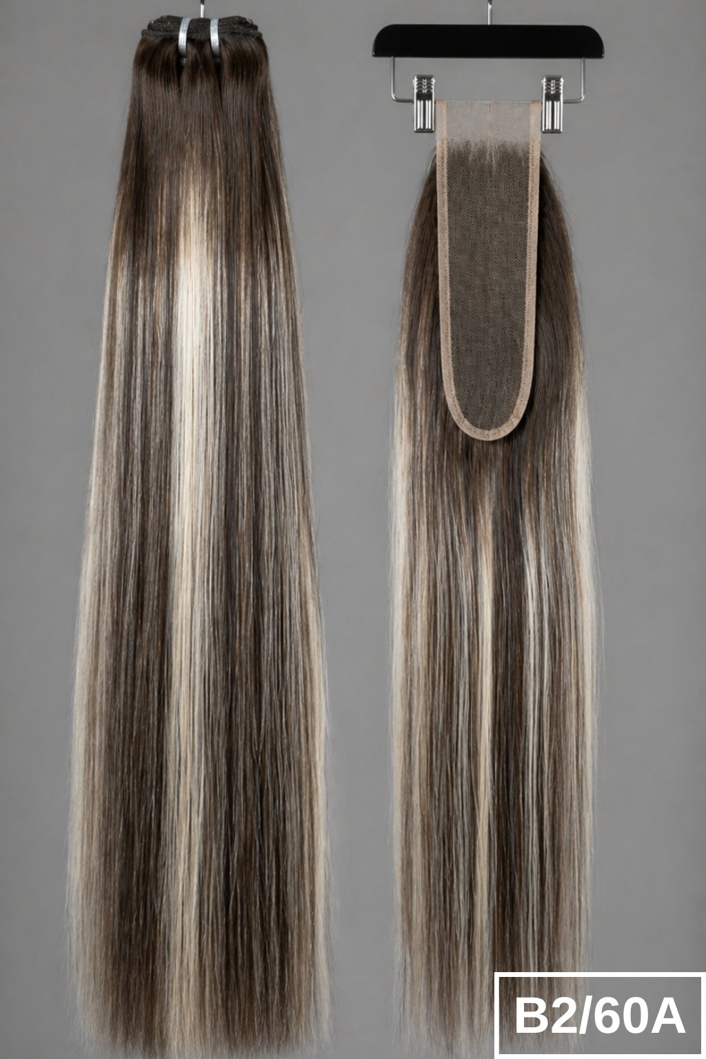 B2/60A Dark Vanilla straight human hair bundles + 2x6 HD lace closure set.