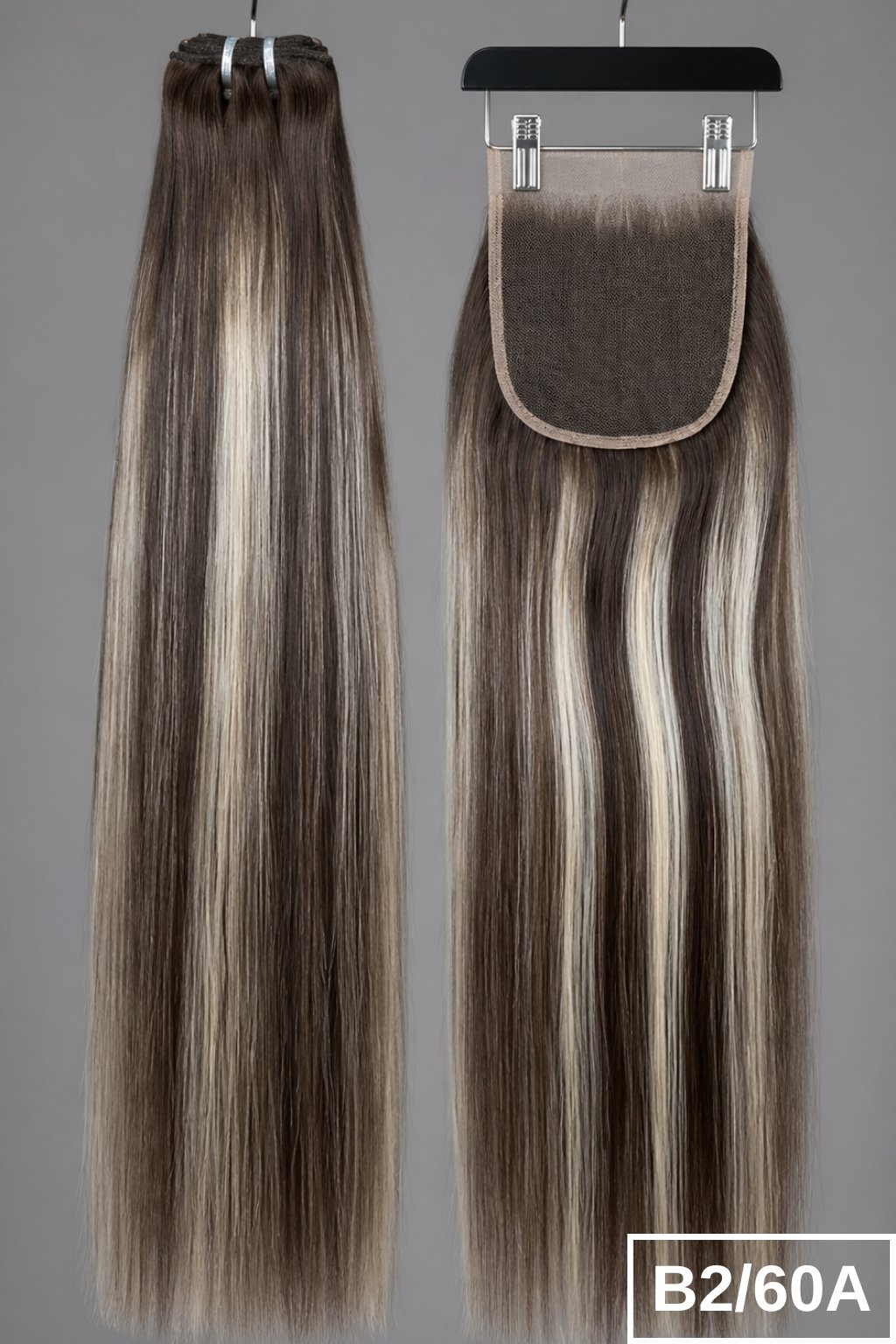B2/60A Dark Vanilla straight human hair bundles + 5x5 HD lace closure set.