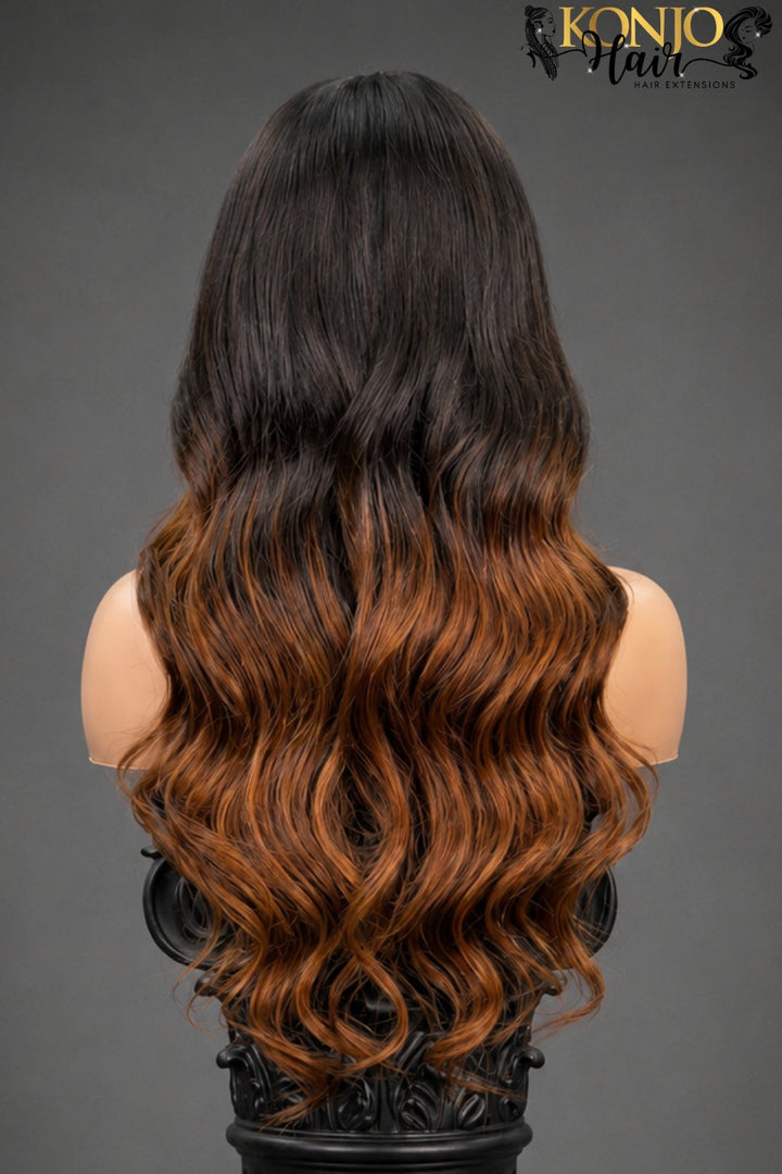 Back view of a natural black to brown 