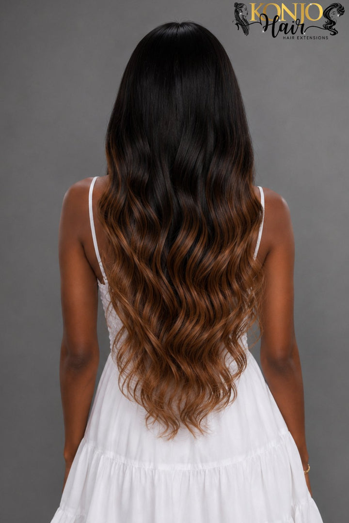 Back view of a natural black to brown 